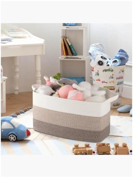 Cotton Rope Woven Storage Basket Pack of 3 Collapsible Organizer - Picture 2 of 7